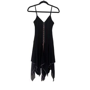 Vintage Click Click Womens‎ Black Pink Ribbon Flare Sleeveless Midi Dress Size S